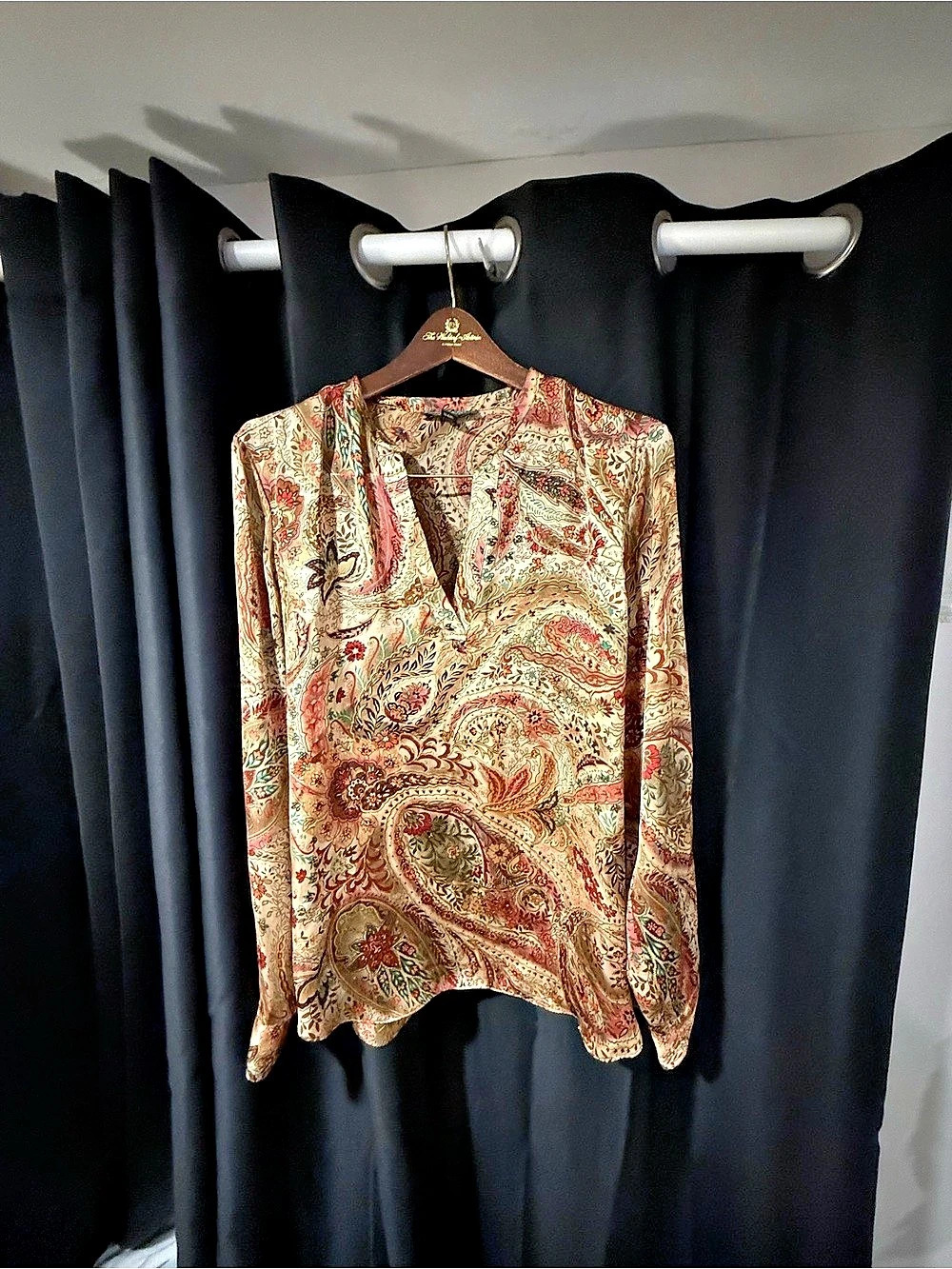 Lauren Ralph Lauren Paisley Silk Blouse in Tan & Red XL Like New